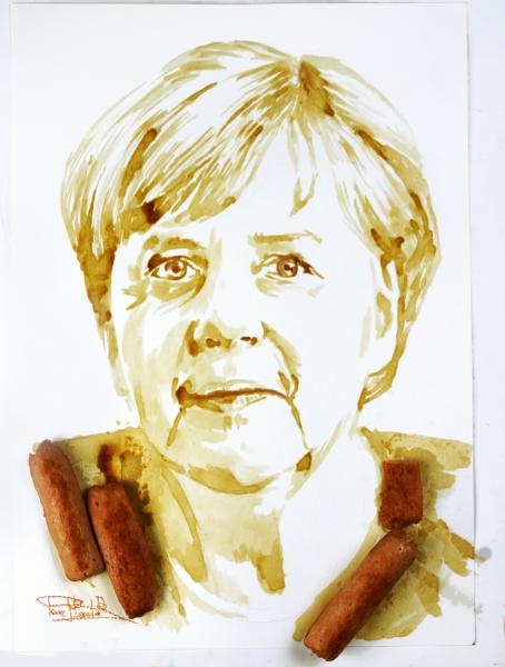 Food-art Павла Бондара: Канцлер Германии Ангела Меркель из пива и сосисок