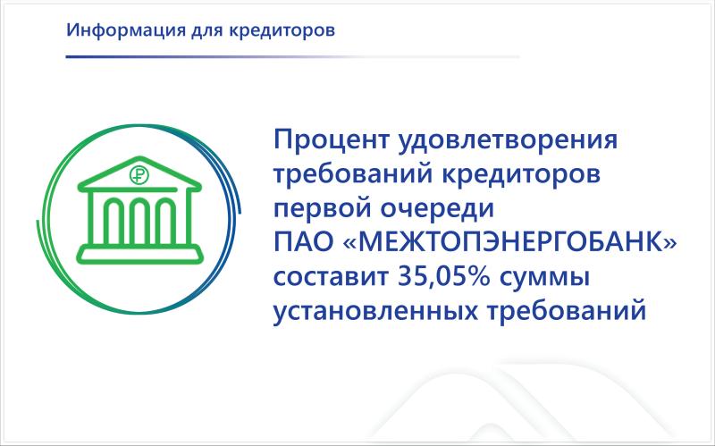 На расчеты с кредиторами ПАО «Межтопэнергобанк» будет направлено более 469 млн рублей